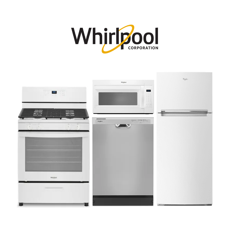 Apartment Grade  Whirlpool 4-Piece White Kitchen Package – Refrigerator (WRT518SZFW), Gas Range (WFG320M0MW), Dishwasher (WDF341PAPW) & Microwave (WMH31017HW)