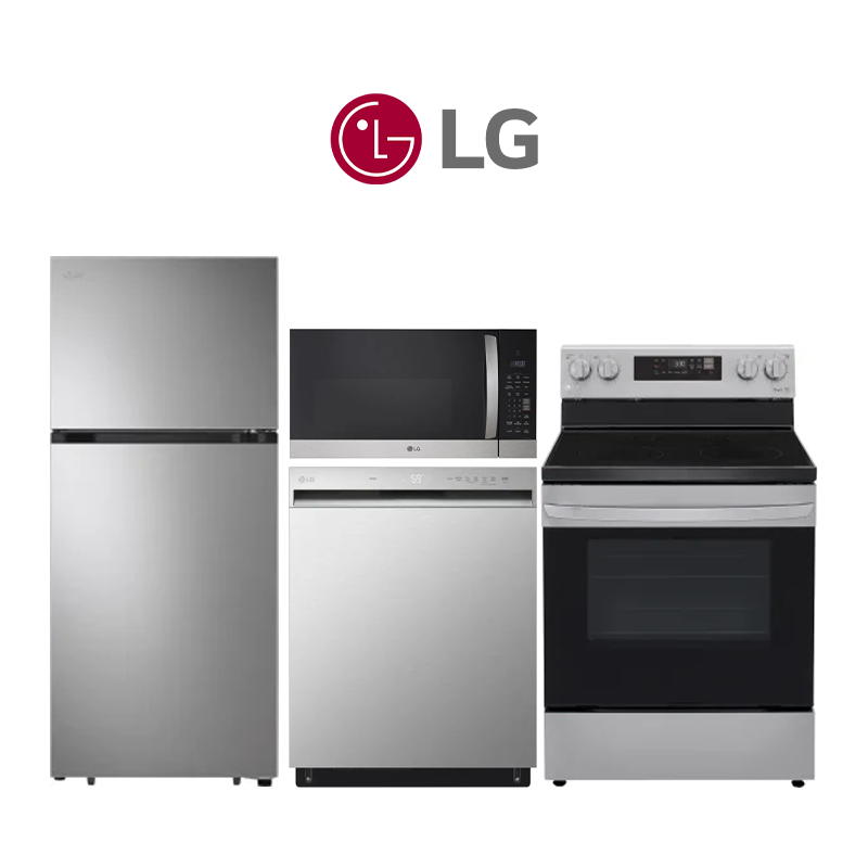 Apartment Grade LG 4-Piece Stainless Steel Kitchen Package – Refrigerator (LT18S2100S), Electric Range (LREL6321S), Dishwasher (LDFN3432T) & Microwave (MVEM1721F)