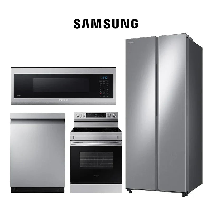 Samsung Smart Kitchen Collection – Refrigerator: RS28A500ASR | Range: NE63A6111SS | Dishwasher: DW80CG5450SR | Microwave: ME11A7510DS