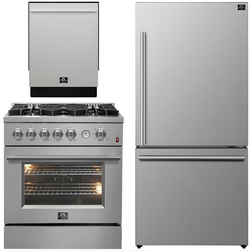 FORNO Appliance Package - 30" Gas Range with Griddle, 31" Refrigerator and Tall Tub Dishwasher, FBDL-012-01CAUS