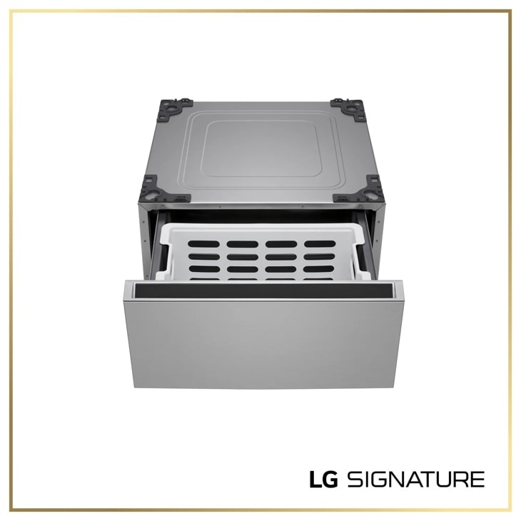LG SIGNATURE WDP8P 29 Inch Laundry Pedestal Platinum Steel front view