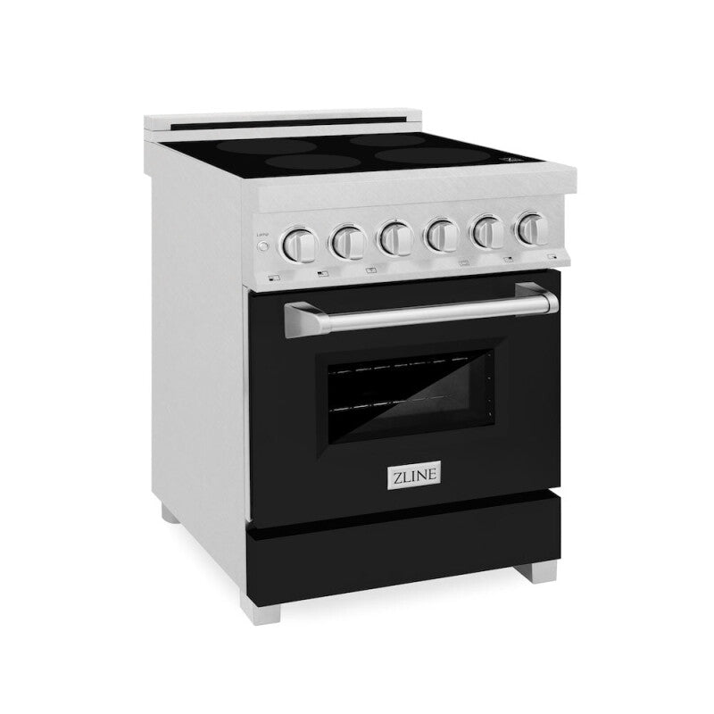 ZLINE 24 in. 2.8 cu. ft. Legacy Induction Range with 4 Element Cooktop and Electric Oven in Satin Stainless Steel and Black Matte Door (RAINDS-BLM-24) - (RAINDSBLM24) -