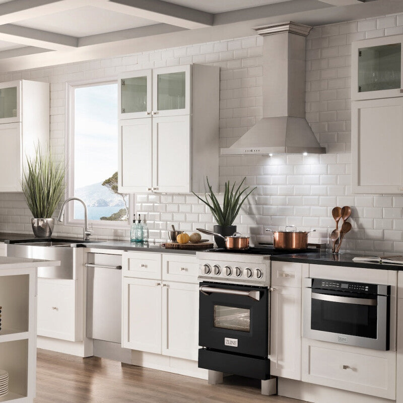 ZLINE 24 in. 2.8 cu. ft. Legacy Induction Range with 4 Element Cooktop and Electric Oven in Satin Stainless Steel and Black Matte Door (RAINDS-BLM-24) - (RAINDSBLM24) -