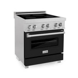 ZLINE 30 in. 4.0 cu. ft. Legacy Induction Range with 4 Element Cooktop and Electric Oven in DuraSnow® Stainless Steel and Black Matte Door (RAINDS-BLM-30) - (RAINDSBLM30) -