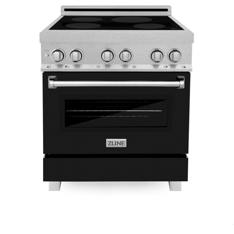 ZLINE 30 in. 4.0 cu. ft. Legacy Induction Range with 4 Element Cooktop and Electric Oven in DuraSnow® Stainless Steel and Black Matte Door (RAINDS-BLM-30) - (RAINDSBLM30) -