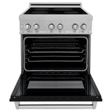 ZLINE 30 in. 4.0 cu. ft. Legacy Induction Range with 4 Element Cooktop and Electric Oven in DuraSnow® Stainless Steel and Black Matte Door (RAINDS-BLM-30) - (RAINDSBLM30) -