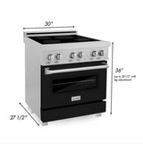 ZLINE 30 in. 4.0 cu. ft. Legacy Induction Range with 4 Element Cooktop and Electric Oven in DuraSnow® Stainless Steel and Black Matte Door (RAINDS-BLM-30) - (RAINDSBLM30) -
