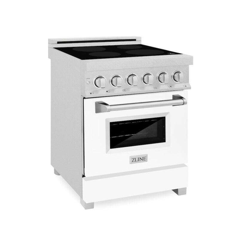 ZLINE 24 in. 2.8 cu. ft. Legacy Induction Range with 4 Element Cooktop and Electric Oven in Satin Stainless Steel and White Matte Door (RAINDS-WM-24) - (RAINDSWM24) -