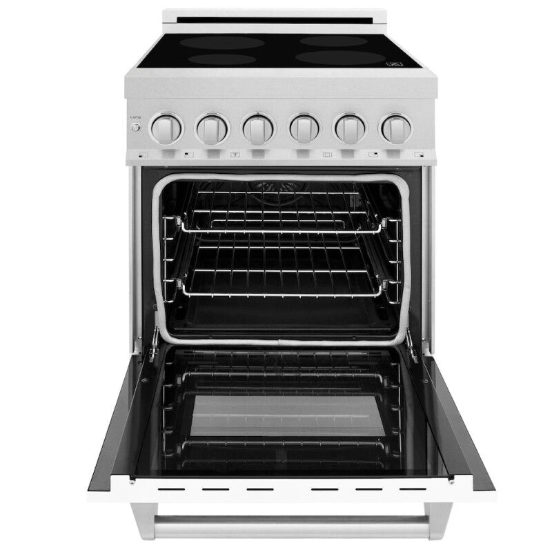 ZLINE 24 in. 2.8 cu. ft. Legacy Induction Range with 4 Element Cooktop and Electric Oven in Satin Stainless Steel and White Matte Door (RAINDS-WM-24) - (RAINDSWM24) -