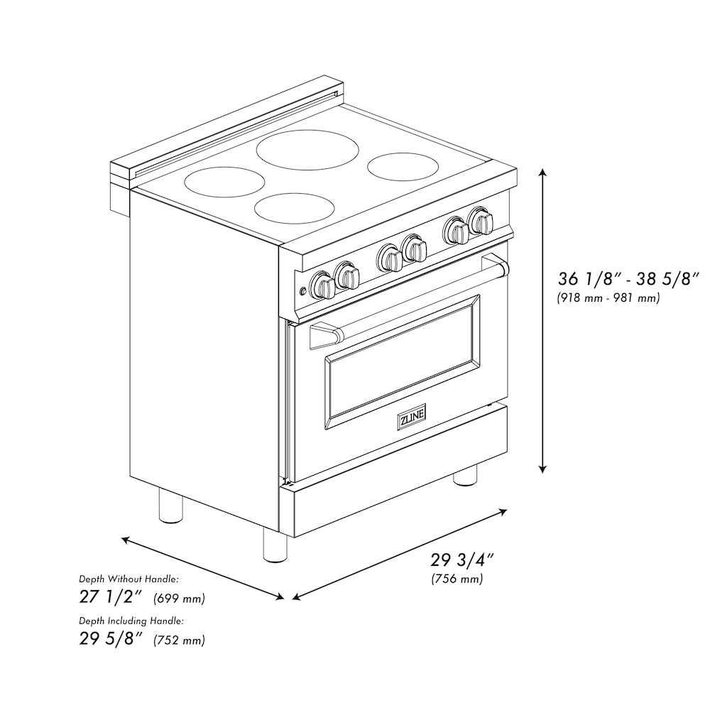 30" 4.0 cu. ft. Induction Range with a 4 Element Stove and Electric Oven - (RAINDSWM30) -