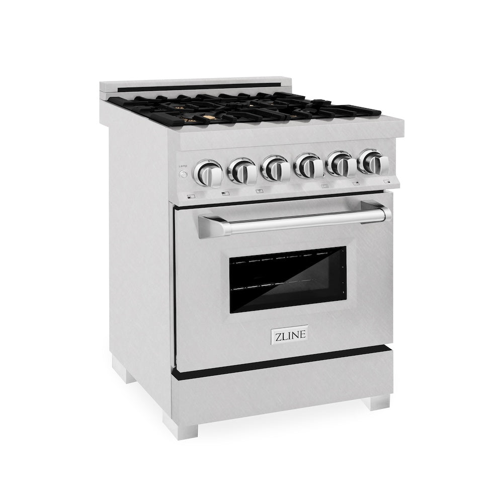 24" 2.8 cu. ft. Dual Fuel Range with Gas Stove and Electric Oven in DuraSnow® (RAS-24) - DuraSnow® With Brass Burners - (RASSNBR24) -