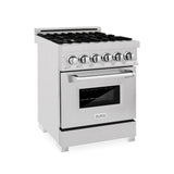 24" 2.8 cu. ft. Dual Fuel Range with Gas Stove and Electric Oven in DuraSnow® (RAS-24) - DuraSnow® With Brass Burners - (RASSNBR24) -