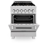 24" 2.8 cu. ft. Dual Fuel Range with Gas Stove and Electric Oven in DuraSnow® (RAS-24) - DuraSnow® With Brass Burners - (RASSNBR24) -