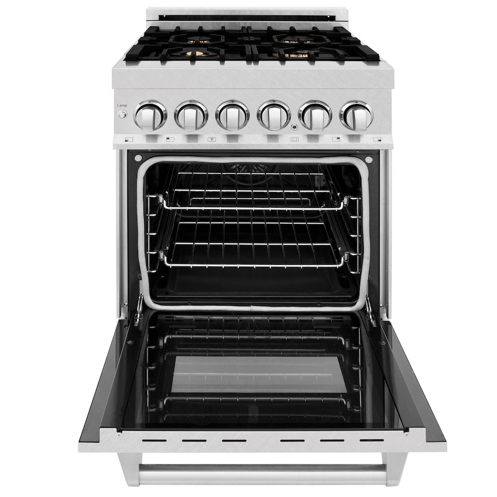 24" 2.8 cu. ft. Dual Fuel Range with Gas Stove and Electric Oven in DuraSnow® (RAS-24) - DuraSnow® With Brass Burners - (RASSNBR24) -