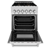 24" 2.8 cu. ft. Dual Fuel Range with Gas Stove and Electric Oven in DuraSnow® (RAS-24) - DuraSnow® With Brass Burners - (RASSNBR24) -