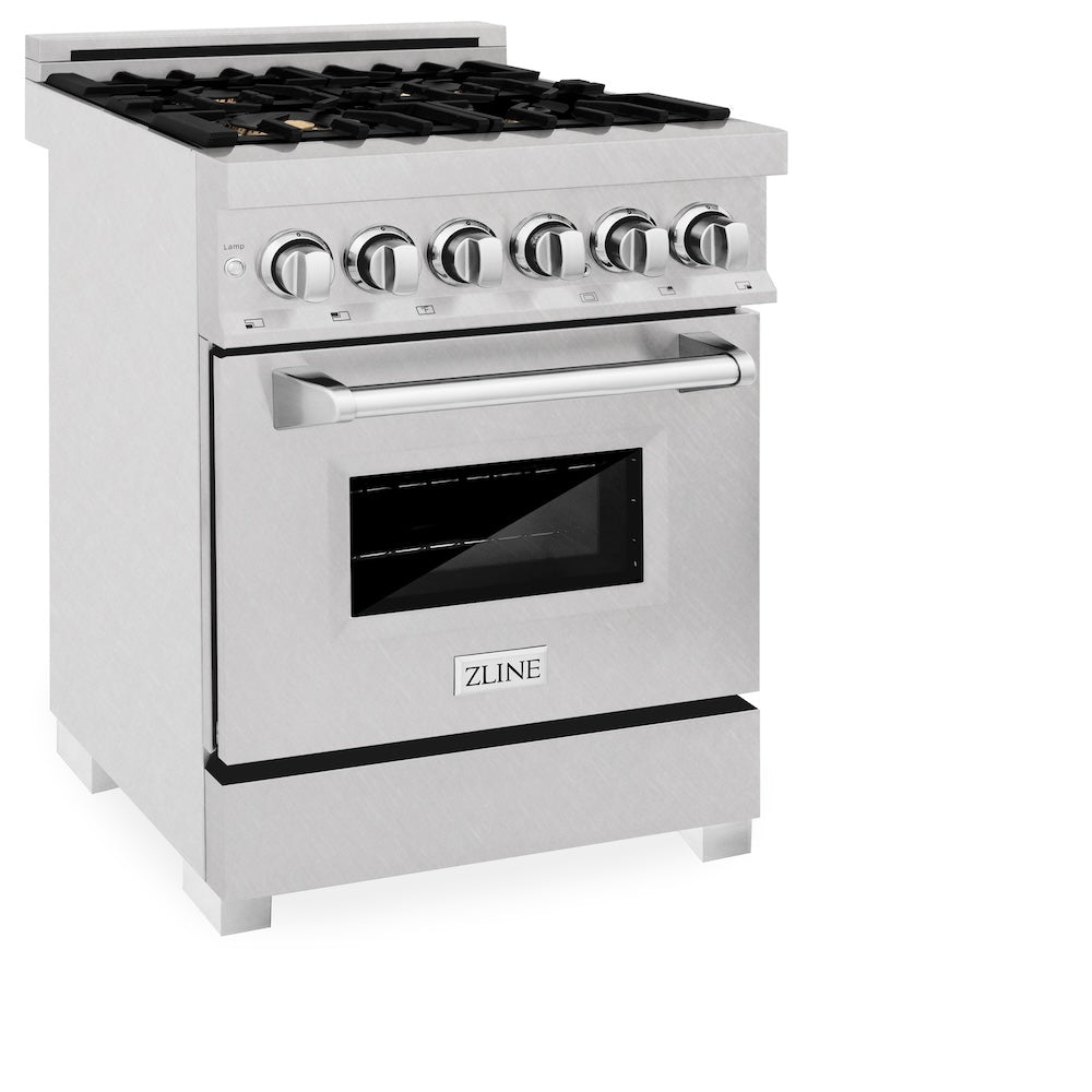 24" 2.8 cu. ft. Dual Fuel Range with Gas Stove and Electric Oven in DuraSnow® (RAS-24) - DuraSnow® With Brass Burners - (RASSNBR24) -