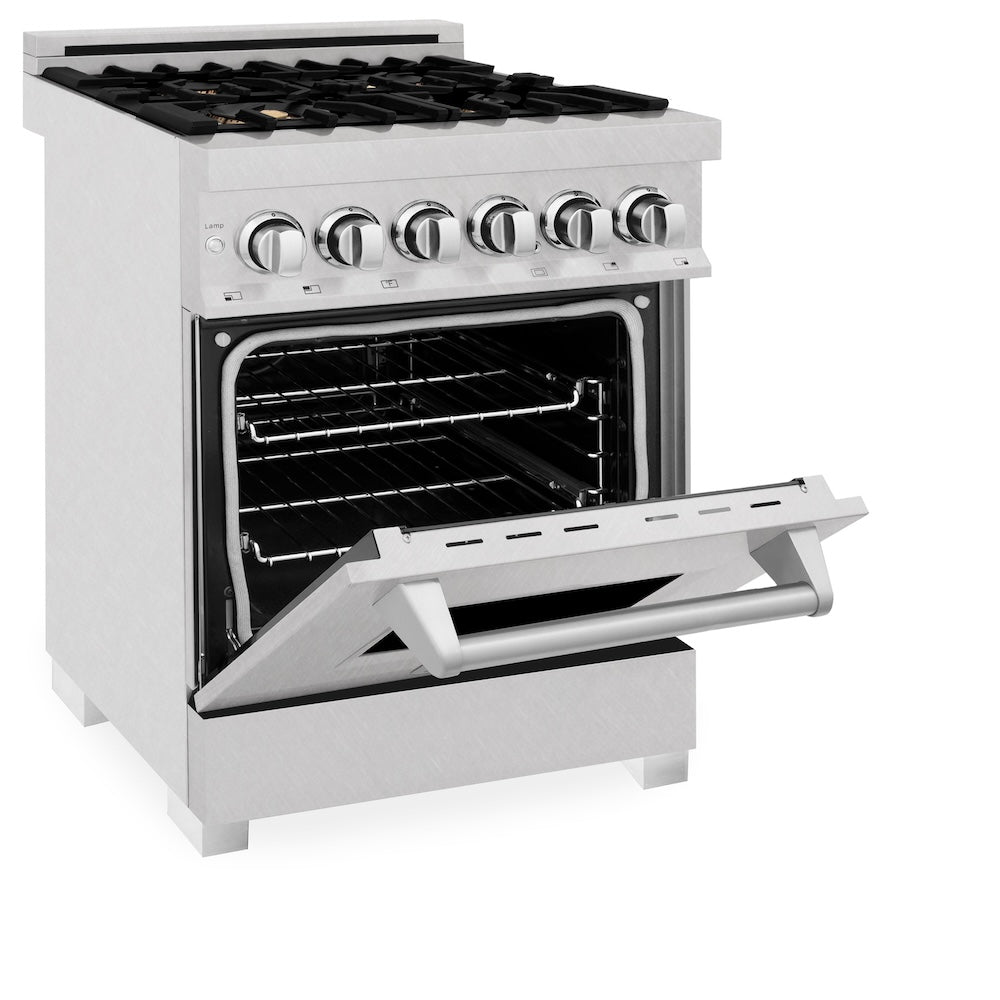24" 2.8 cu. ft. Dual Fuel Range with Gas Stove and Electric Oven in DuraSnow® (RAS-24) - DuraSnow® With Brass Burners - (RASSNBR24) -
