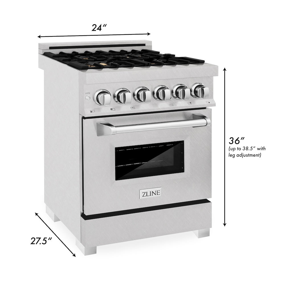 24" 2.8 cu. ft. Dual Fuel Range with Gas Stove and Electric Oven in DuraSnow® (RAS-24) - DuraSnow® With Brass Burners - (RASSNBR24) -