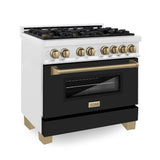 AutographEdition 36 in. 4.6 cu. ft. Dual Fuel Range with Gas Stove and Electric Oven in Fingerprint Resistant DuraSnow Stainless Steel with Black Matte Door and Champagne Bronze Accents - (RASZBLM36CB) -