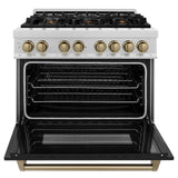 AutographEdition 36 in. 4.6 cu. ft. Dual Fuel Range with Gas Stove and Electric Oven in Fingerprint Resistant DuraSnow Stainless Steel with Black Matte Door and Champagne Bronze Accents - (RASZBLM36CB) -