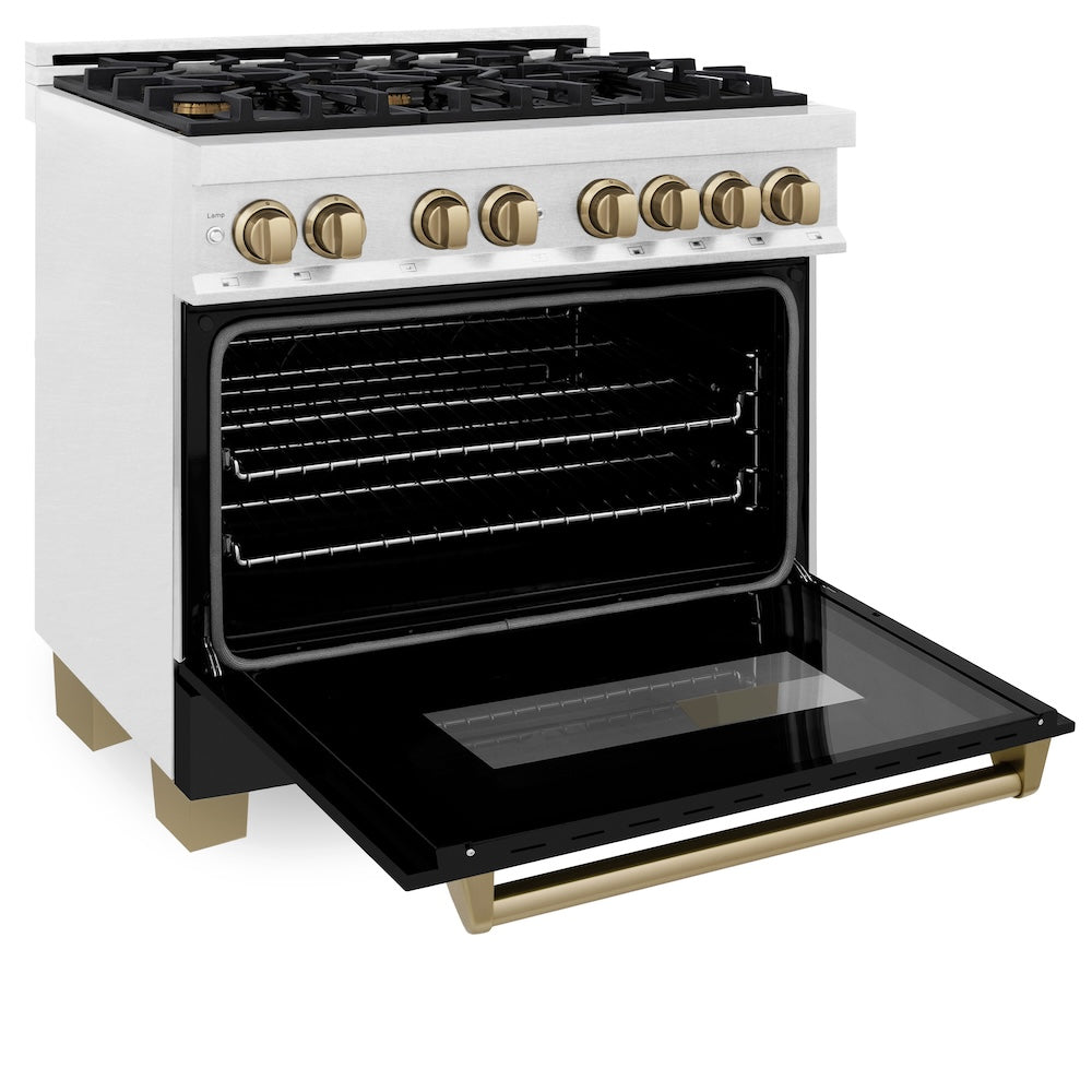 AutographEdition 36 in. 4.6 cu. ft. Dual Fuel Range with Gas Stove and Electric Oven in Fingerprint Resistant DuraSnow Stainless Steel with Black Matte Door and Champagne Bronze Accents - (RASZBLM36CB) -