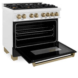 AutographEdition 36 in. 4.6 cu. ft. Dual Fuel Range with Gas Stove and Electric Oven in Fingerprint Resistant DuraSnow Stainless Steel with Black Matte Door and Champagne Bronze Accents - (RASZBLM36CB) -