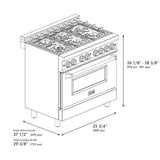AutographEdition 36 in. 4.6 cu. ft. Dual Fuel Range with Gas Stove and Electric Oven in Fingerprint Resistant DuraSnow Stainless Steel with Black Matte Door and Champagne Bronze Accents - (RASZBLM36CB) -