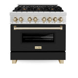 AutographEdition 36 in. 4.6 cu. ft. Dual Fuel Range with Gas Stove and Electric Oven in Fingerprint Resistant DuraSnow Stainless Steel with Black Matte Door and Polished Gold Accents - (RASZBLM36G) -