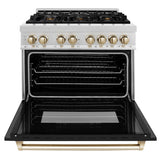 AutographEdition 36 in. 4.6 cu. ft. Dual Fuel Range with Gas Stove and Electric Oven in Fingerprint Resistant DuraSnow Stainless Steel with Black Matte Door and Polished Gold Accents - (RASZBLM36G) -