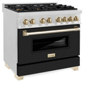 AutographEdition 36 in. 4.6 cu. ft. Dual Fuel Range with Gas Stove and Electric Oven in Fingerprint Resistant DuraSnow Stainless Steel with Black Matte Door and Polished Gold Accents - (RASZBLM36G) -