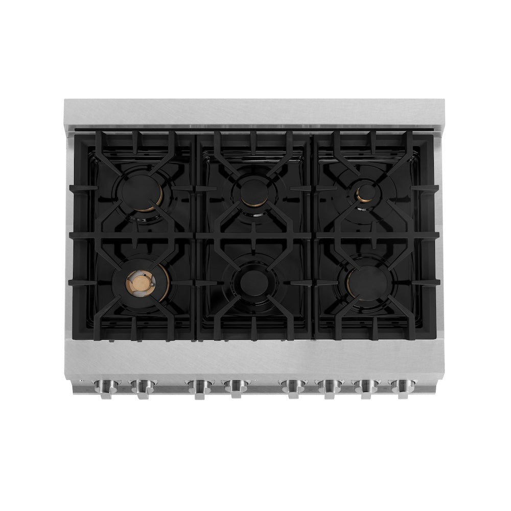 AutographEdition 36 in. 4.6 cu. ft. Dual Fuel Range with Gas Stove and Electric Oven in Fingerprint Resistant DuraSnow Stainless Steel with Black Matte Door and Polished Gold Accents - (RASZBLM36G) -