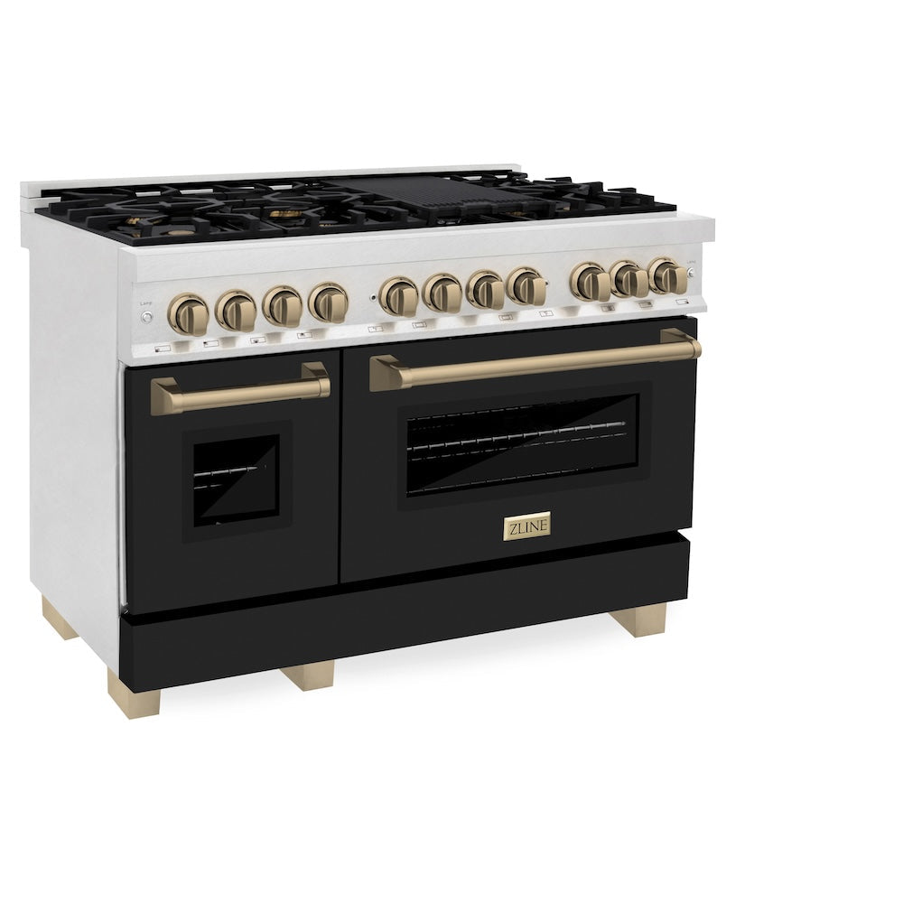 AutographEdition 48 in. 6.0 cu. ft. Dual Fuel Range with Gas Stove and Electric Oven in Fingerprint Resistant Stainless Steel with Black Matte Door and Champagne Bronze Accents - (RASZBLM48CB) -