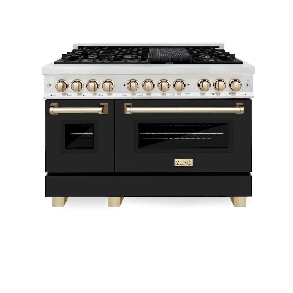 AutographEdition 48 in. 6.0 cu. ft. Dual Fuel Range with Gas Stove and Electric Oven in Fingerprint Resistant Stainless Steel with Black Matte Door and Polished Gold Accents - (RASZBLM48G) -