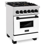 ZLINE Autograph Edition 24 in. 2.8 cu. ft. Legacy Dual Fuel Range with 4 Burner Gas Cooktop and Electric Convection Oven in DuraSnow® Stainless Steel with White Matte Door and Matte Black Accents (RASZ-WM-24-MB) - (RASZWM24MB) -