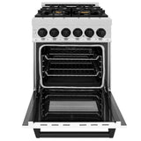 ZLINE Autograph Edition 24 in. 2.8 cu. ft. Legacy Dual Fuel Range with 4 Burner Gas Cooktop and Electric Convection Oven in DuraSnow® Stainless Steel with White Matte Door and Matte Black Accents (RASZ-WM-24-MB) - (RASZWM24MB) -