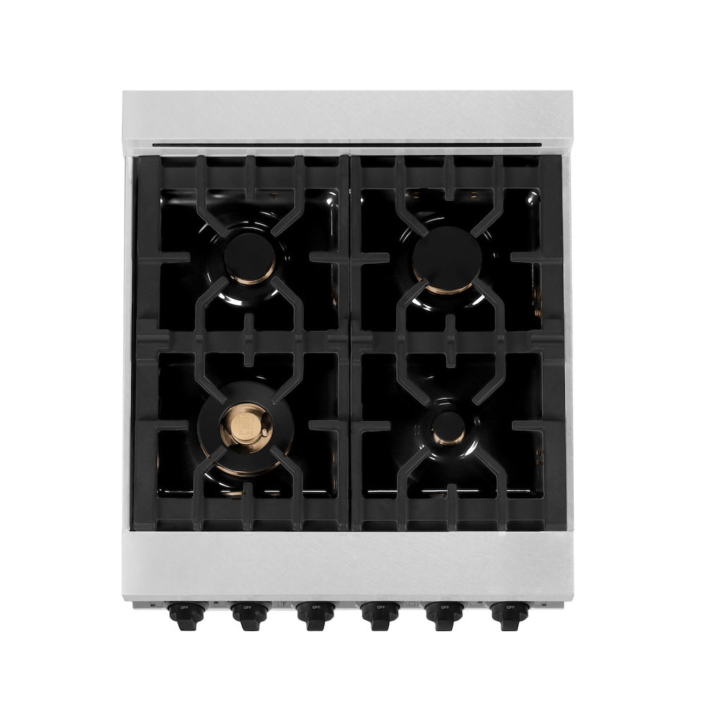 ZLINE Autograph Edition 24 in. 2.8 cu. ft. Legacy Dual Fuel Range with 4 Burner Gas Cooktop and Electric Convection Oven in DuraSnow® Stainless Steel with White Matte Door and Matte Black Accents (RASZ-WM-24-MB) - (RASZWM24MB) -