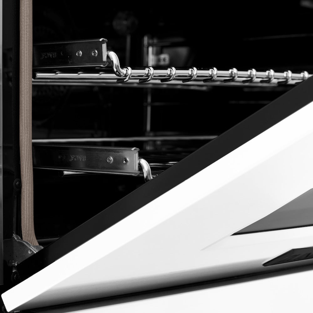 ZLINE Autograph Edition 24 in. 2.8 cu. ft. Legacy Dual Fuel Range with 4 Burner Gas Cooktop and Electric Convection Oven in DuraSnow® Stainless Steel with White Matte Door and Matte Black Accents (RASZ-WM-24-MB) - (RASZWM24MB) -
