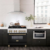 ZLINE Autograph Edition 36 in. 4.6 cu. ft. Legacy Dual Fuel Range with 6 Burner Gas Cooktop and Electric Convection Oven in Stainless Steel with Black Matte Door and Champagne Bronze Accents (RAZ-BLM-36-CB) - (RAZBLM36CB) -