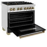 ZLINE Autograph Edition 36 in. 4.6 cu. ft. Legacy Dual Fuel Range with 6 Burner Gas Cooktop and Electric Convection Oven in Stainless Steel with Black Matte Door and Champagne Bronze Accents (RAZ-BLM-36-CB) - (RAZBLM36CB) -