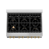 ZLINE Autograph Edition 36 in. 4.6 cu. ft. Legacy Dual Fuel Range with 6 Burner Gas Cooktop and Electric Convection Oven in Stainless Steel with Black Matte Door and Champagne Bronze Accents (RAZ-BLM-36-CB) - (RAZBLM36CB) -