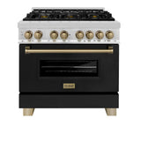 ZLINE Autograph Edition 36 in. 4.6 cu. ft. Legacy Dual Fuel Range with 6 Burner Gas Cooktop and Electric Convection Oven in Stainless Steel with Black Matte Door and Champagne Bronze Accents (RAZ-BLM-36-CB) - (RAZBLM36CB) -
