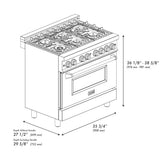 ZLINE Autograph Edition 36 in. 4.6 cu. ft. Legacy Dual Fuel Range with 6 Burner Gas Cooktop and Electric Convection Oven in Stainless Steel with Black Matte Door and Champagne Bronze Accents (RAZ-BLM-36-CB) - (RAZBLM36CB) -
