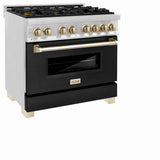 AutographEdition 36" 4.6 cu. ft. Dual Fuel Range with Gas Stove and Electric Oven in Stainless Steel with Black Matte Door and Polished Gold Accents - (RAZBLM36G) -
