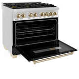 AutographEdition 36" 4.6 cu. ft. Dual Fuel Range with Gas Stove and Electric Oven in Stainless Steel with Black Matte Door and Polished Gold Accents - (RAZBLM36G) -