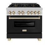 AutographEdition 36" 4.6 cu. ft. Dual Fuel Range with Gas Stove and Electric Oven in Stainless Steel with Black Matte Door and Polished Gold Accents - (RAZBLM36G) -