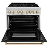 AutographEdition 36" 4.6 cu. ft. Dual Fuel Range with Gas Stove and Electric Oven in Stainless Steel with Black Matte Door and Polished Gold Accents - (RAZBLM36G) -