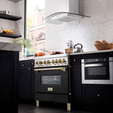 AutographEdition 36" 4.6 cu. ft. Dual Fuel Range with Gas Stove and Electric Oven in Stainless Steel with Black Matte Door and Polished Gold Accents - (RAZBLM36G) -