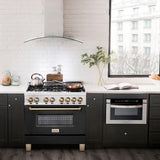 AutographEdition 36" 4.6 cu. ft. Dual Fuel Range with Gas Stove and Electric Oven in Stainless Steel with Black Matte Door and Polished Gold Accents - (RAZBLM36G) -