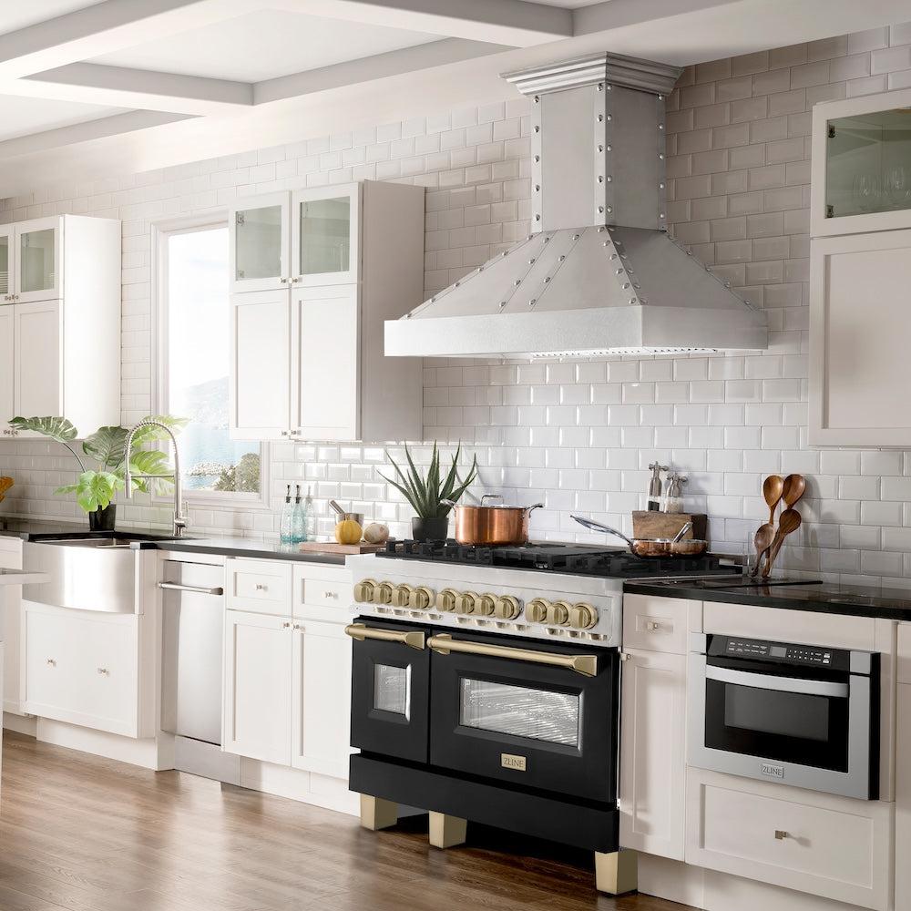 AutographEdition 48" 6.0 cu. ft. Dual Fuel Range with Gas Stove and Electric Oven in Stainless Steel with Black Matte Door and Champagne Bronze Accents - (RAZBLM48CB) -