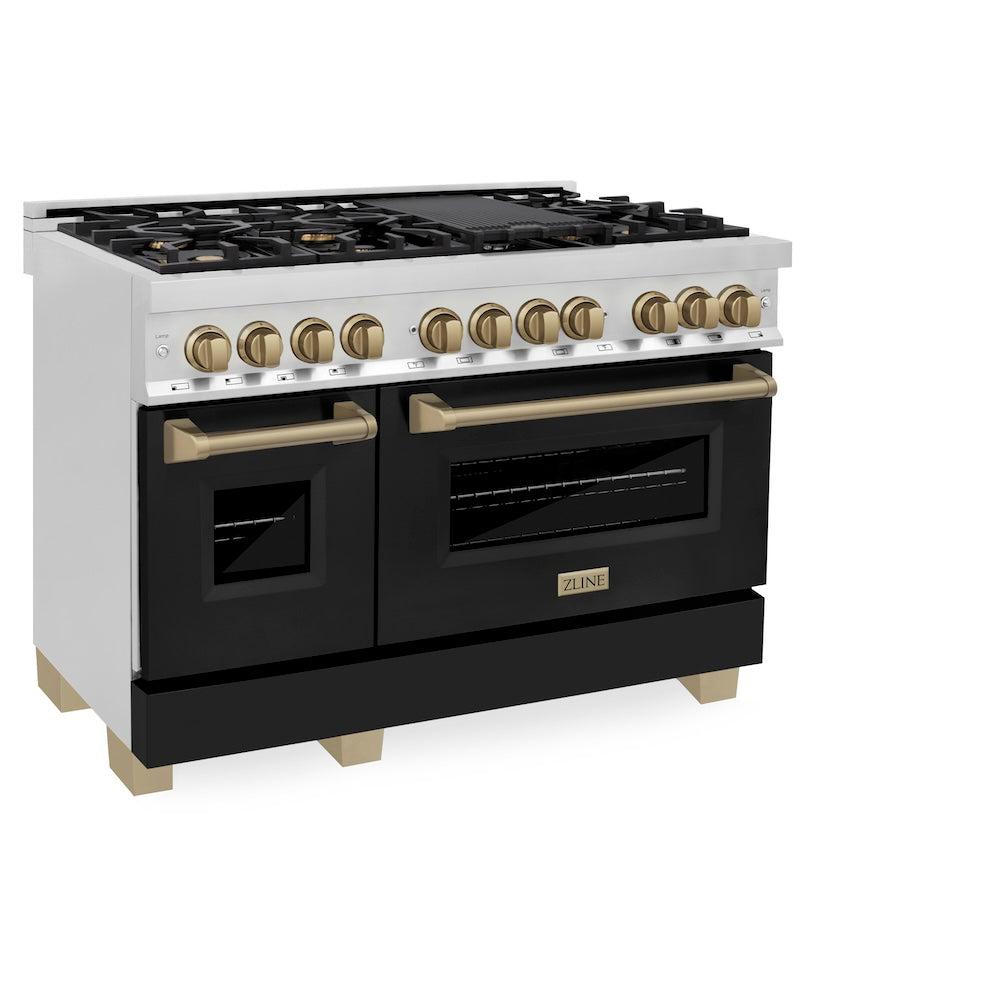 AutographEdition 48" 6.0 cu. ft. Dual Fuel Range with Gas Stove and Electric Oven in Stainless Steel with Black Matte Door and Champagne Bronze Accents - (RAZBLM48CB) -